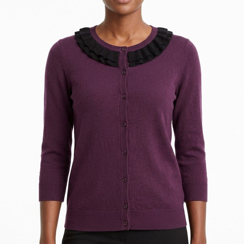 Ann Taylor LOFT Purple Ruffle Knit Cardigan Sweater Women Size S